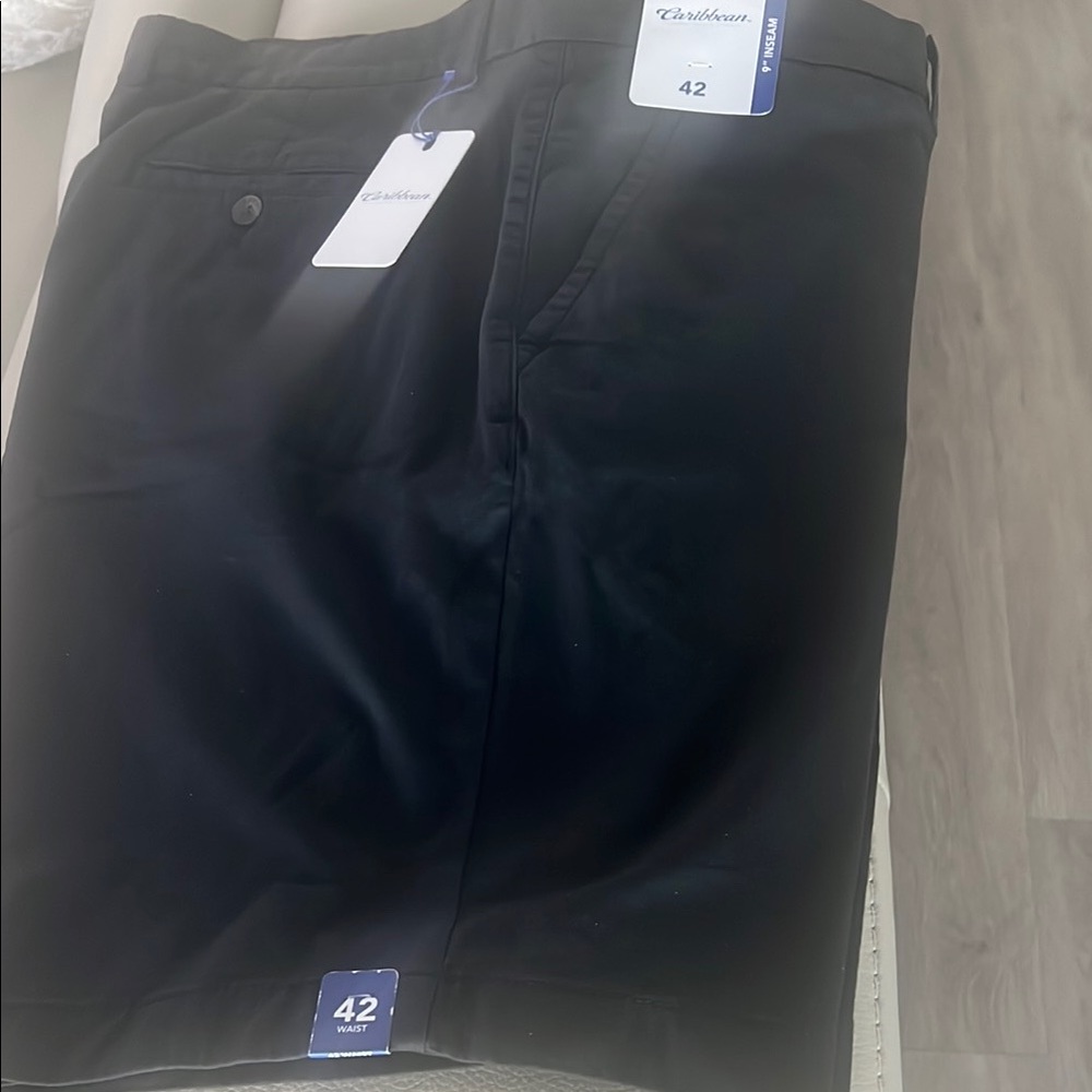 Caribbean Black Flat Front Shorts Casual Style